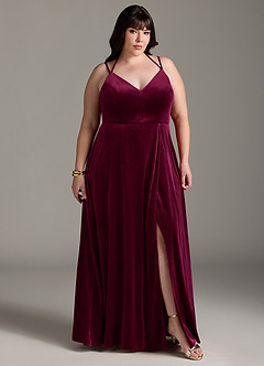Azazie Sora Robes de demoiselle d'honneur Robe Trapèze en velours Dos nu avec nœud Cabernet image10
