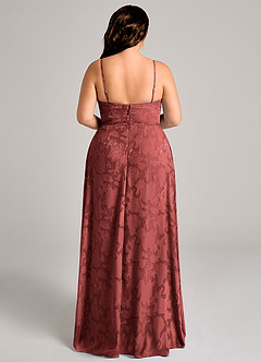 Azazie Moira Bridesmaid Dresses Terracotta A-Line Side Slit Floral Burnout Dress image11
