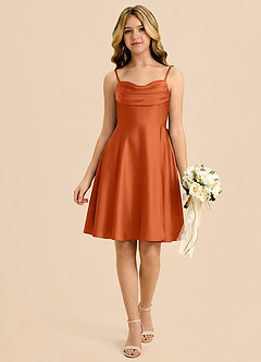 Azazie Bear Junior Burnt Orange A-Line Sweetheart Neckline Stretch Satin Dress image1