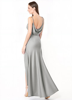 Azazie Alaija Abiti da Damigella Abito Sirena in Raso Elasticizzato Spacco Laterale Argento image1