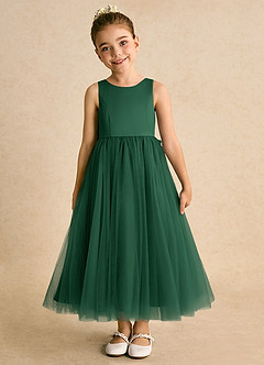 Azazie Solia Flower Girl Dresses Dark Green Ball-Gown Bow Tulle Dress image3