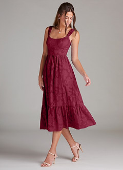 Azazie Alissa Bridesmaid Dresses Burgundy A-Line with Pockets Floral Burnout Dress image5