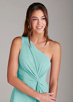 Azazie Brooke Robes de demoiselle d'honneur Robe Trapèze en Mousseline de soie Ue épaule Aqua image6