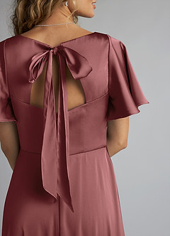Azazie Kimber Bridesmaid Dresses Amethyst A-Line Ruched Stretch Satin Dress image5