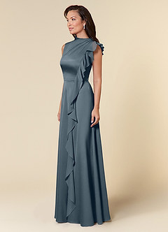 Azazie Narine Mother of the Bride Dresses Twilight A-Line High Neckline Pleated Stretch Satin Dress image2