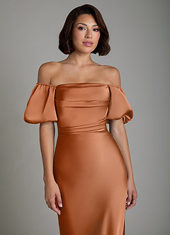 Azazie Lea Bridesmaid Dresses Copper Mermaid Off the Shoulder Stretch Satin Convertible Dress image5
