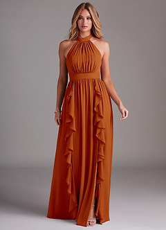 Azazie Avary Bridesmaid Dresses Paprika A-Line Pleated Chiffon Dress image3