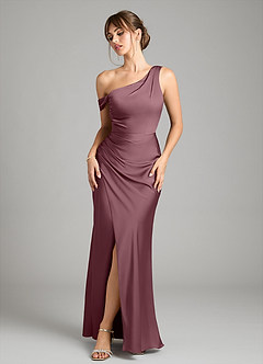 Azazie Madelyn Robes de demoiselle d'honneur Robe Sirène Convertible en Satin extensible Asymétrique Améthyste image1