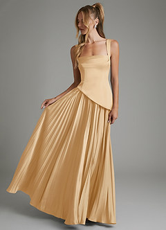 Azazie Stephanie Bridesmaid Dresses Gold A-Line Corset Stretch Satin Dress image4