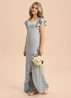 Azazie Demi Junior Silver Mermaid Bow Stretch Satin Dress image2