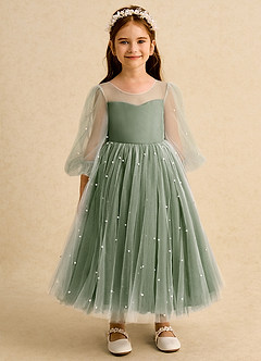 Azazie Trudy Flower Girl Dresses Olive Ball-Gown Sweetheart Neckline Tulle Dress image6