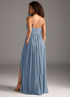 Azazie Alia Final Sale Dusty Blue A-Line Pleated Mesh Dress image6