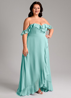 Azazie Lyra Bridesmaid Dresses Aqua A-Line Chiffon Convertible Dress image13