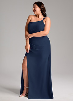 Azazie Eren Bridesmaid Dresses Dark Navy Sheath One Shoulder Chiffon Dress image11