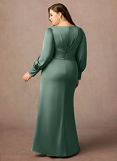 Azazie Petrina Mother of the Bride Dresses Eucalyptus Mermaid Pleated Stretch Satin Dress image7