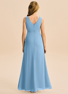 Azazie Floris Junior Robe Trapèze en Mousseline de soie Plissée Acier Bleuté image3