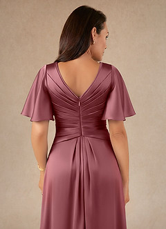 Azazie Emmeline Mother of the Bride Dresses Desert Rose A-Line Pleated Stretch Satin Dress image4