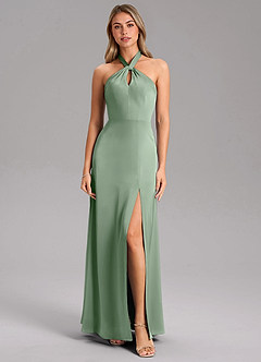 Azazie Tracie Bridesmaid Dresses Matcha A-Line Side Slit Stretch Satin Dress image5