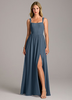 Azazie Rosaline Jurken voor bruidsmeisjes Jurk van Chiffon met A-Lijn Zijsplit Neptunus image4