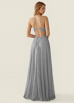 Zahara Silver V-neck Lace Corset A-line Prom Dress image2