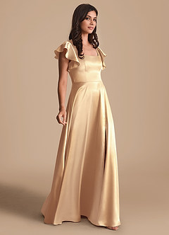 Azazie Bondi Bridesmaid Dresses Gold A-Line Bow Metallic Satin Dress image4