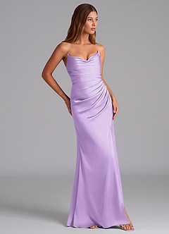 Azazie Claudelle Vestidos de damas de honor Vestido de Lila de Satén Elástico de Corte Sirena con Sin tirantes image4
