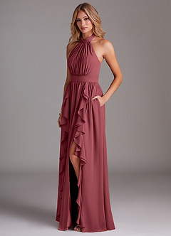 Azazie Avary Bridesmaid Dresses Merlot A-Line Pleated Chiffon Dress image2