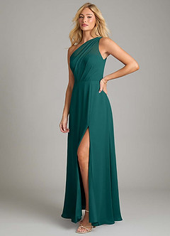 Azazie Phaedra Jurken voor bruidsmeisjes Jurk van Chiffon met A-Lijn One-Shoulder Pauw image5