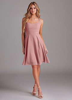 Azazie Vina Bridesmaid Dresses Dusty Rose A-Line Lace Chiffon Dress image3