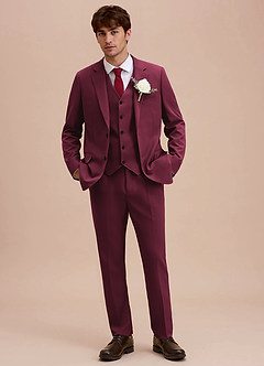 front Ethan Bourgondië Verfijnd geweven 3-delig pak