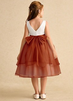 Azazie Rene Flower Girl Dresses Ivory Paprika A-Line Bow Tulle Dress image2