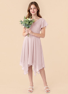 Azazie Janeaurelia Junior Blushing Pink A-Line Pleated Chiffon Dress image3