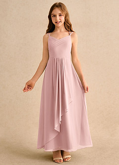 Azazie Zaida Girls Formal Flower Girl Dresses Powder Pink A-Line Pleated Chiffon Dress image4