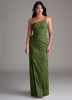 Azazie Eren Jurken voor bruidsmeisjes Jurk van Bloemen Burn-out met Kolom One-Shoulder Olijf image4