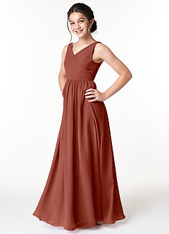 Azazie Sawyer Junior Auburn A-Line Pleated Chiffon Dress image5