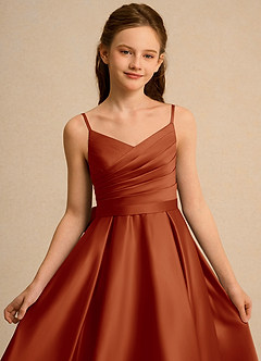 Azazie Sweets Junior Formal Jurken voor bloemenmeisjes A-Lijn Jurk van Mat Satijn Geplooid Paprika image6