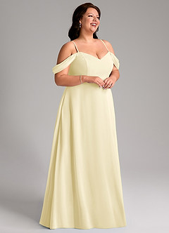 Azazie Marley 신부 들러리 드레스 A라인 오프 더 숄더 쉬폰 바닥 길이 드레스 image15