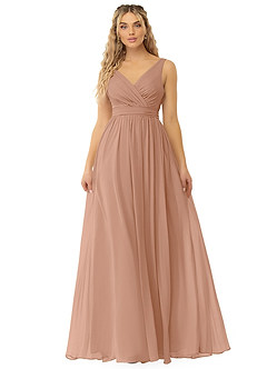 Azazie Kora Brautjungfernkleider A-Linie Plissee Chiffon Kleid Champagner Rosa image1