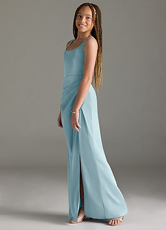 Azazie Mero Junior Moody Blue Mermaid Pleated Stretch Satin Dress image4