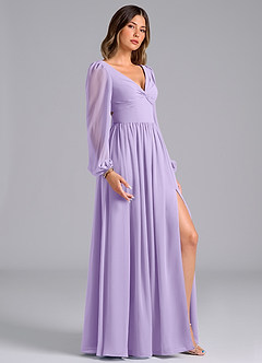 Azazie Zeya Bridesmaid Dresses Lilac A-Line Long Sleeve Chiffon Dress image3