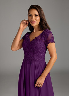 Azazie Dunja Mother of the Bride Dresses Grape A-Line V-Neck Lace Chiffon Dress image6