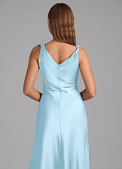 Azazie Nerine Brautjungfernkleider A-Linie Plissee Stretch-Satin Kleid Himmelblau image2