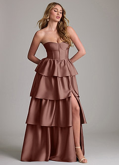 Azazie Faye Bridesmaid Dresses Espresso A-Line Ruched Stretch Satin Dress image4