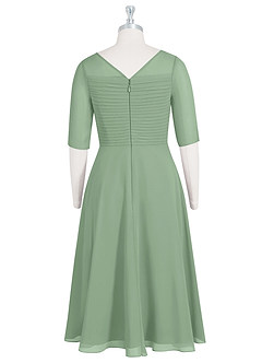Azazie Naomi Moeder van de bruid jurken A-Lijn Jurk van Chiffon Boothals Gevouwen Matcha image8