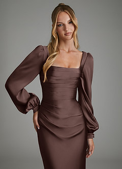 Azazie Brianna Brautjungfernkleider Meerjungfrau-Linie Korsett Stretch-Satin Kleid Ganache image3