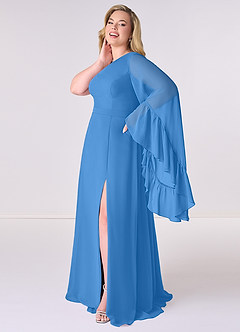 Barbie ♥ Azazie Brautjungfernkleider A-Linie Langarm Chiffon Kleid Blauhäher image9
