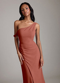 Azazie Madelyn Bridesmaid Dresses Auburn Mermaid One Shoulder Chiffon Convertible Dress image4