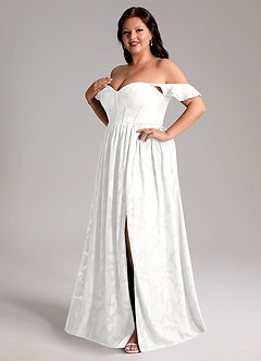 Azazie Denisse Robes de demoiselle d'honneur Robe Trapèze en Blumen-Burnout Rayé Blanc image11