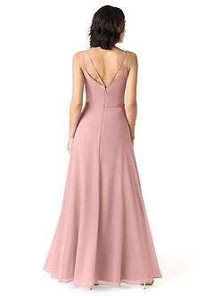 Azazie Janine Vestidos de damas de honor Vestido de Rosa Polvorienta de Gasa de Corte en A con Cuello en V image4