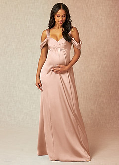 Azazie Rhea Abiti da damigella d'onore premaman Abito A-Line Plissettato a Spalla Scoperta Raso Elasticizzato Floor-Length image1